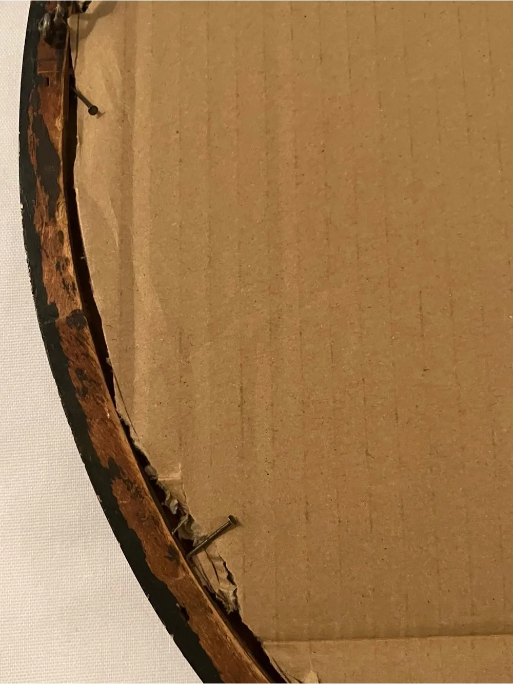 Antique Vintage Wood Oval Hanging Frame Picture Glass Convex Bubble 14.5 x 17.75
